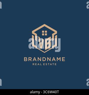 Initial VB hexagonal house roof shape icon logo design vector graphic Stock Vector