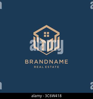 Initial TO hexagonal house roof shape icon logo design vector graphic Stock Vector