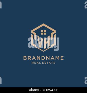 Initial VH hexagonal house roof shape icon logo design vector graphic Stock Vector