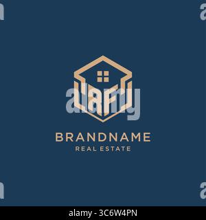 Initial RF hexagonal house roof shape icon logo design vector graphic Stock Vector