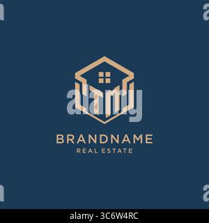 Initial TM hexagonal house roof shape icon logo design vector graphic Stock Vector