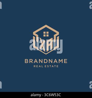 Initial XA hexagonal house roof shape icon logo design vector graphic Stock Vector