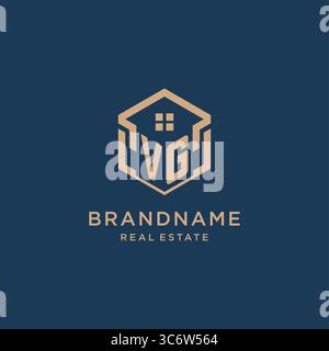 Initial VG hexagonal house roof shape icon logo design vector graphic Stock Vector
