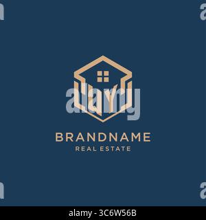 Initial WY hexagonal house roof shape icon logo design vector graphic Stock Vector