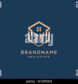 Initial TY hexagonal house roof shape icon logo design vector graphic Stock Vector