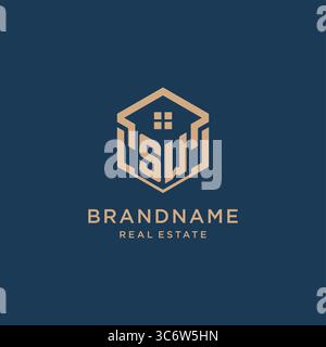 Initial SW hexagonal house roof shape icon logo design vector graphic Stock Vector