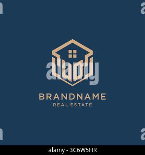 Initial WO hexagonal house roof shape icon logo design vector graphic Stock Vector
