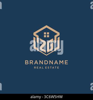 Initial ZG hexagonal house roof shape icon logo design vector graphic Stock Vector