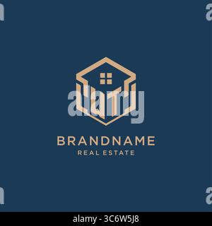 Initial WT hexagonal house roof shape icon logo design vector graphic Stock Vector