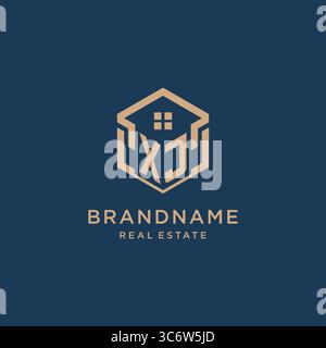 Initial XJ hexagonal house roof shape icon logo design vector graphic Stock Vector