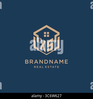 Initial XS hexagonal house roof shape icon logo design vector graphic Stock Vector