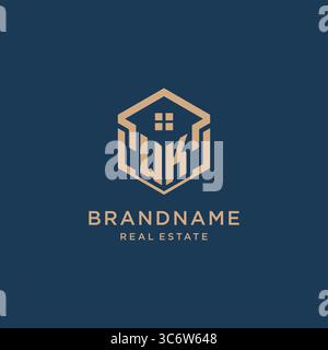Initial WK hexagonal house roof shape icon logo design vector graphic Stock Vector