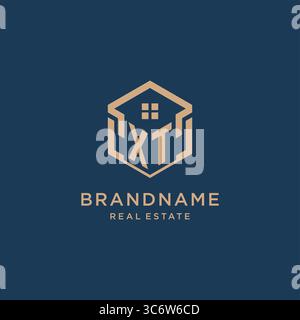 Initial XT hexagonal house roof shape icon logo design vector graphic Stock Vector