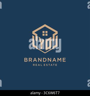 Initial YO hexagonal house roof shape icon logo design vector graphic Stock Vector