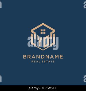 Initial YD hexagonal house roof shape icon logo design vector graphic Stock Vector