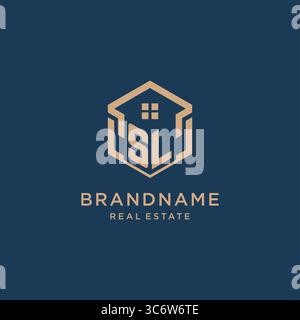 Initial SL hexagonal house roof shape icon logo design vector graphic Stock Vector