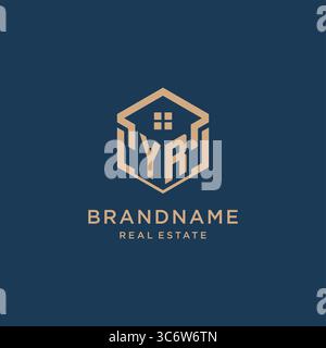 Initial YR hexagonal house roof shape icon logo design vector graphic Stock Vector