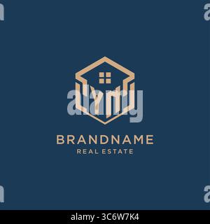 Initial YN hexagonal house roof shape icon logo design vector graphic Stock Vector