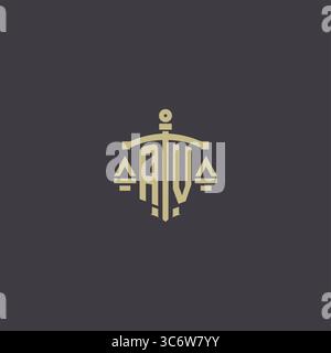Initial AV logo for law office and attorney with creative scale and sword icon design vector graphic vector graphic Stock Vector