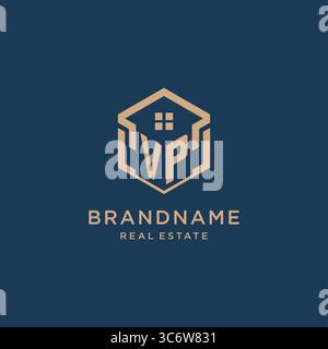 Initial VP hexagonal house roof shape icon logo design vector graphic Stock Vector