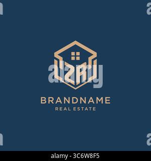 Initial ZR hexagonal house roof shape icon logo design vector graphic Stock Vector