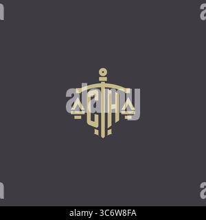 Initial CH logo for law office and attorney with creative scale and sword icon design vector graphic vector graphic Stock Vector