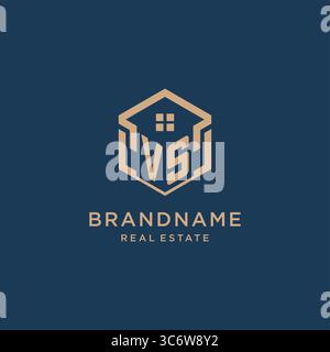 Initial VS hexagonal house roof shape icon logo design vector graphic Stock Vector