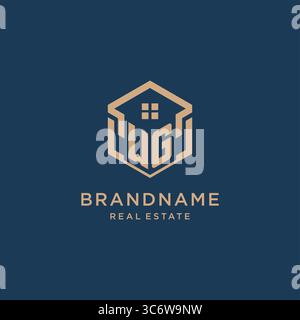 Initial WG hexagonal house roof shape icon logo design vector graphic Stock Vector