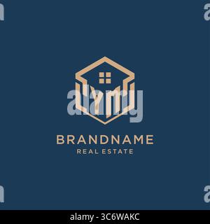 Initial YM hexagonal house roof shape icon logo design vector graphic Stock Vector