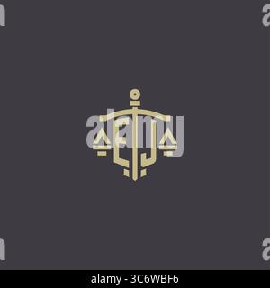 Initial EJ logo for law office and attorney with creative scale and sword icon design vector graphic vector graphic Stock Vector