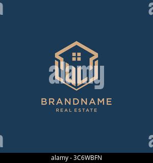 Initial WL hexagonal house roof shape icon logo design vector graphic Stock Vector