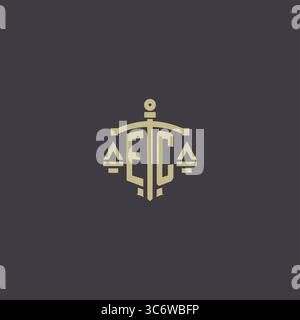 Initial EC logo for law office and attorney with creative scale and sword icon design vector graphic vector graphic Stock Vector