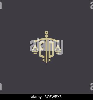 Initial ED logo for law office and attorney with creative scale and sword icon design vector graphic vector graphic Stock Vector