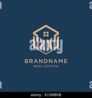 Initial XX hexagonal house roof shape icon logo design vector graphic Stock Vector