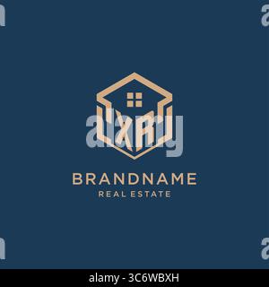 Initial XR hexagonal house roof shape icon logo design vector graphic Stock Vector