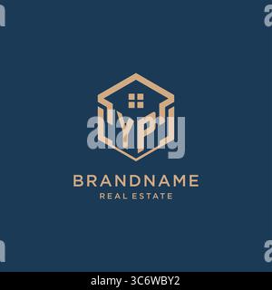 Initial YP hexagonal house roof shape icon logo design vector graphic Stock Vector
