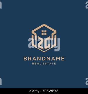 Initial ZC hexagonal house roof shape icon logo design vector graphic Stock Vector