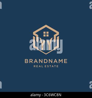 Initial YY hexagonal house roof shape icon logo design vector graphic Stock Vector