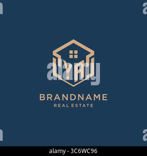 Initial YA hexagonal house roof shape icon logo design vector graphic Stock Vector