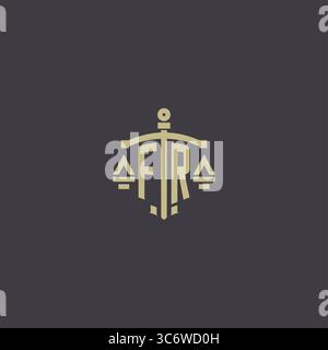 Initial FR logo for law office and attorney with creative scale and sword icon design vector graphic vector graphic Stock Vector