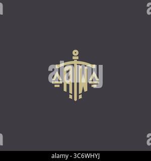 Initial AW logo for law office and attorney with creative scale and sword icon design vector graphic vector graphic Stock Vector