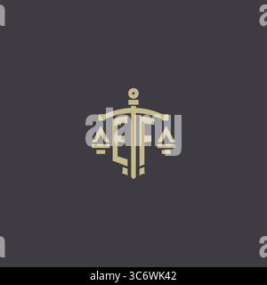 Initial EF logo for law office and attorney with creative scale and sword icon design vector graphic vector graphic Stock Vector