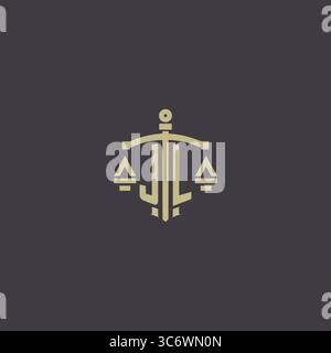 Initial JL logo for law office and attorney with creative scale and sword icon design vector graphic vector graphic Stock Vector