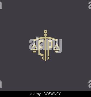 Initial EP logo for law office and attorney with creative scale and sword icon design vector graphic vector graphic Stock Vector