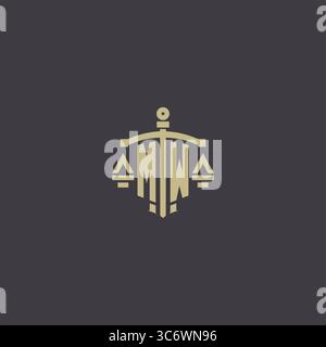 Initial MW logo for law office and attorney with creative scale and sword icon design vector graphic vector graphic Stock Vector