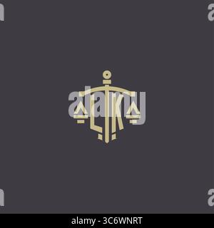 Initial LK logo for law office and attorney with creative scale and sword icon design vector graphic vector graphic Stock Vector