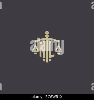 Initial ML logo for law office and attorney with creative scale and sword icon design vector graphic vector graphic Stock Vector