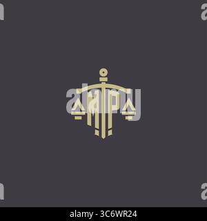 Initial MP logo for law office and attorney with creative scale and sword icon design vector graphic vector graphic Stock Vector