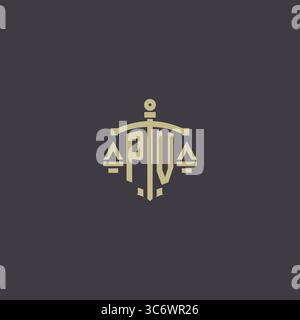 Initial PV logo for law office and attorney with creative scale and sword icon design vector graphic vector graphic Stock Vector