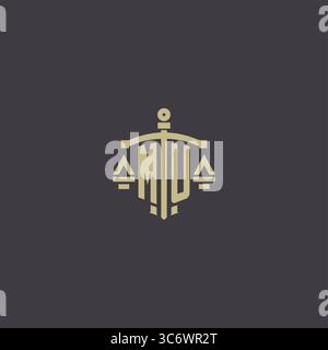 Initial MU logo for law office and attorney with creative scale and sword icon design vector graphic vector graphic Stock Vector